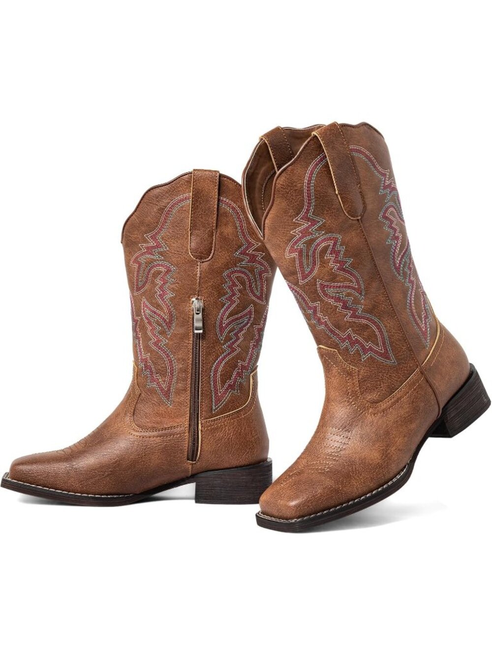 Women’s Brown Extra Wide Calf Western Cowboy Boots, Cowgirl Boots